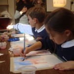 Children at St. Francis Solano School, Sonoma CA working on the "Horses" lesson for 5th Grade.