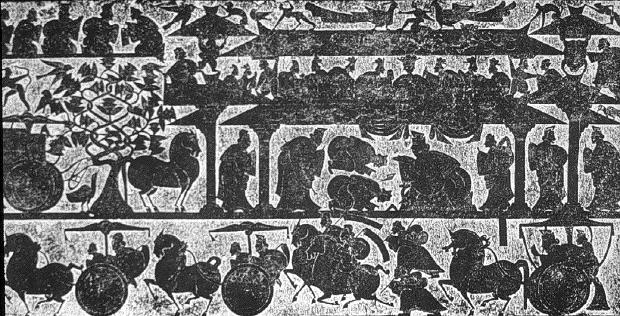 A relief from the Wu family shrines, Jiaxiang, Shangdong, China c/o uchicago.edu. Take a close look at the horses.