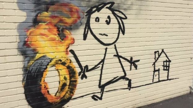 Banksy left this mural for Bristol schoolchildren as a present of sorts. Image c/o BBC.