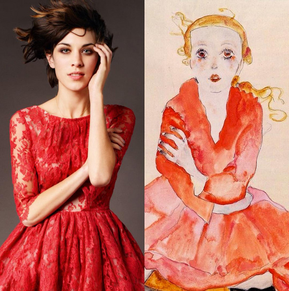 Alexa Chung and "Seated Girl Facing Front" by Egon Schiele (1911). Image c/o artlexachung and thepostman.it