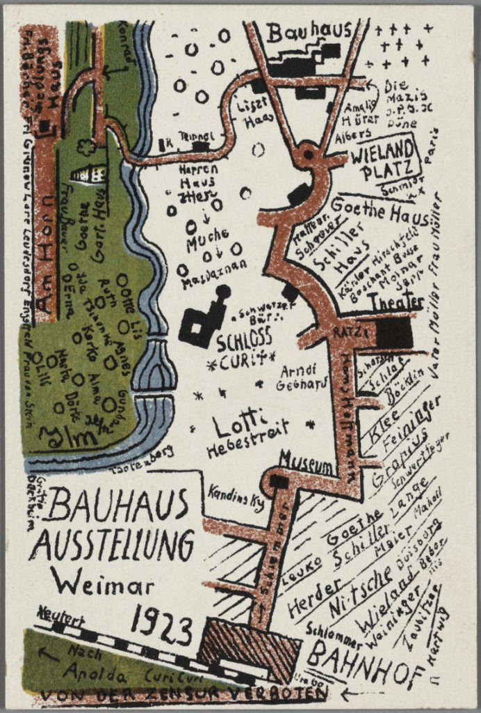 Kurt Schmidt, “Bauhaus Exhibition Postcard No. 19” (1923) (Harvard Art Museums/Busch-Reisinger Museum, Association Fund, BR49.640. Photo: Harvard Art Museums, © President and Fellows of Harvard College). Image c/o Hyperallergic.