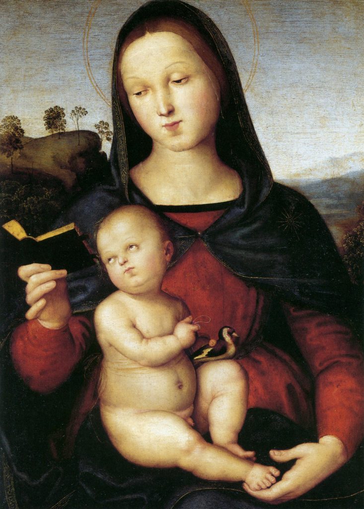 Raphael's Solly Madonna isn't interested in the fact that this baby is clearly over it. Image c/o Pinterest.