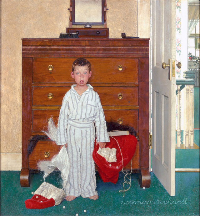 Norman Rockwell's The Discovery is simultaneously earth-shattering and amusing--and definitive of the artist's holiday style. Image c/o About.com