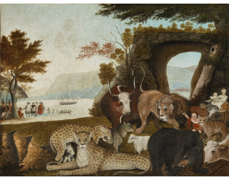 Edward Hicks, The Peaceable Kingdom, 1847, included in the Denver Art Museum's Stampede exhibit. Image c/o the Denver Art Museum.