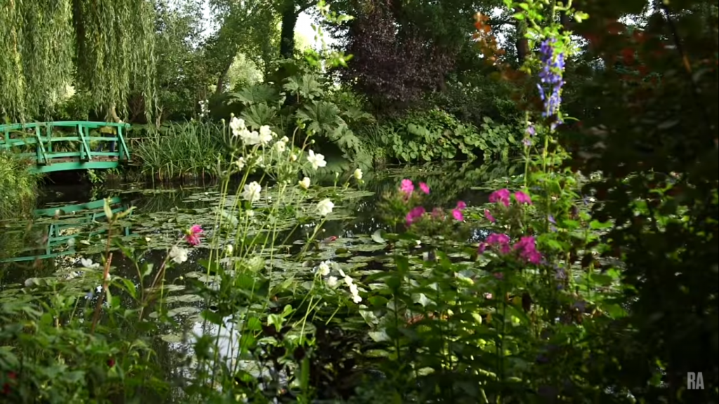 Claude Monet's garden at Giverny. Image screenshotted from this video from the Royal Academy of Arts.