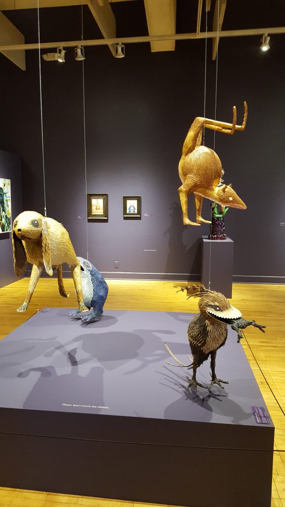 Select works from Roberto Benavidez's Piñatas of Earthly Delights Series on display at the Riverside Art Museum. Image c/o the author.