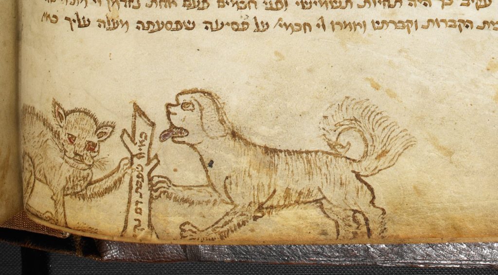 London, British Library, Additional MS 18684 f. 53v Illustrated catchwords c. 1392 http://www.bl.uk/catalogues/illuminatedmanuscripts/record.asp?MSID=19228&CollID=27&NStart=18684