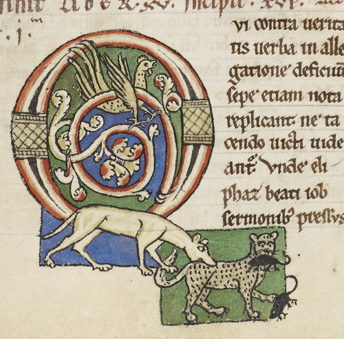 London, British Library, MS Harley 3053 f.56v Decorated Initial c. second half of the twelfth century, https://www.bl.uk/catalogues/illuminatedmanuscripts/record.asp?MSID=4076&CollID=8&NStart=3053&_ga=2.261488842.636800667.1564787493-2003165427.1559839113