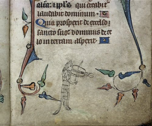 London, British Library, Harley MS 6563 f. 40 Cat in a Tower c. 1320-1330 https://www.bl.uk/catalogues/illuminatedmanuscripts/record.asp?MSID=8836&CollID=8&NStart=6563&_ga=2.75149970.1453945175.1564677405-2003165427.1559839113
