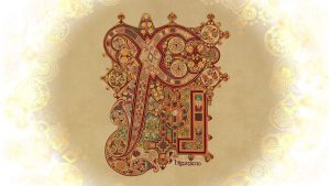 Still of the Book of Kells' Chi Ro page, as animated in The Secret of Kells. Image c/o IMDB.