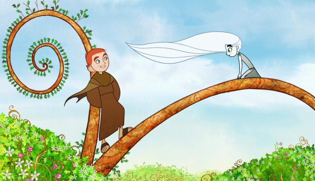 Brendan and Aisling above the forest in The Secret of the Kells. Image c/o IMDB.