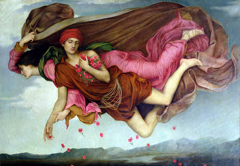 Two figures float through the air in Night and Sleep,by Evelyn De Morgan. Image c/o Wikimedia.