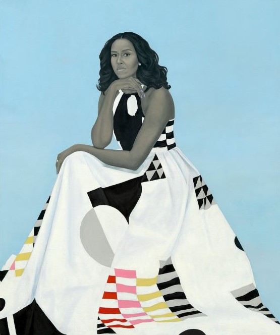 Amy Sherald's portrait of Michelle Obama. Original image c/o the New York Times.